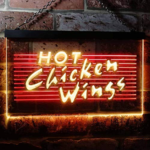 Hot Chicken Wings Dual LED Neon Light Sign